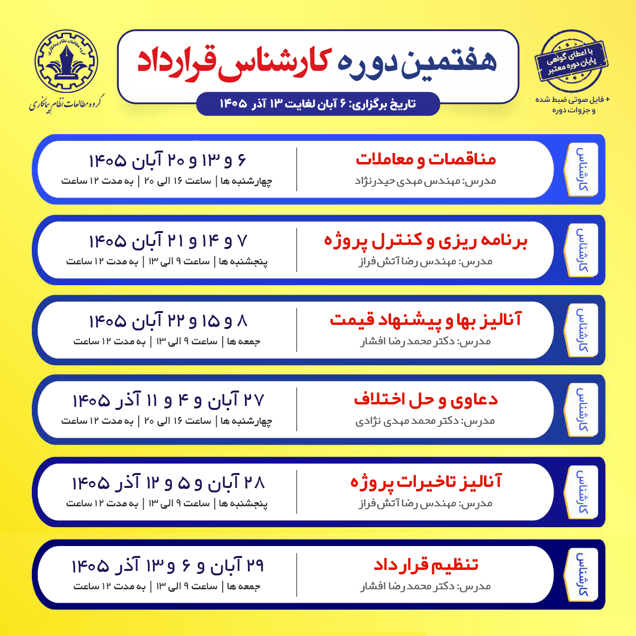 هفتمین دوره کارشناس قرارداد
